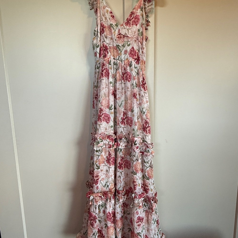 Dress Forum Pink and Red Ruffled Tiered Maxi Sundress
